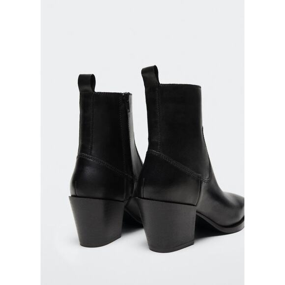 Mango Heel Leather Ankle Boot - Women's 6½ Black Pointed Toe Bootie - Picture 4 of 6